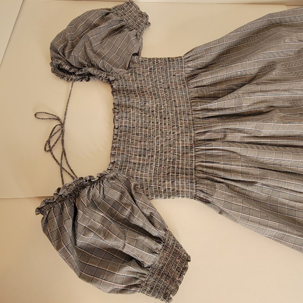 Hill House Athena Nap Smock Bodice and Cuff Mini Dress Size S Grey Blue Blk - Picture 4 of 12